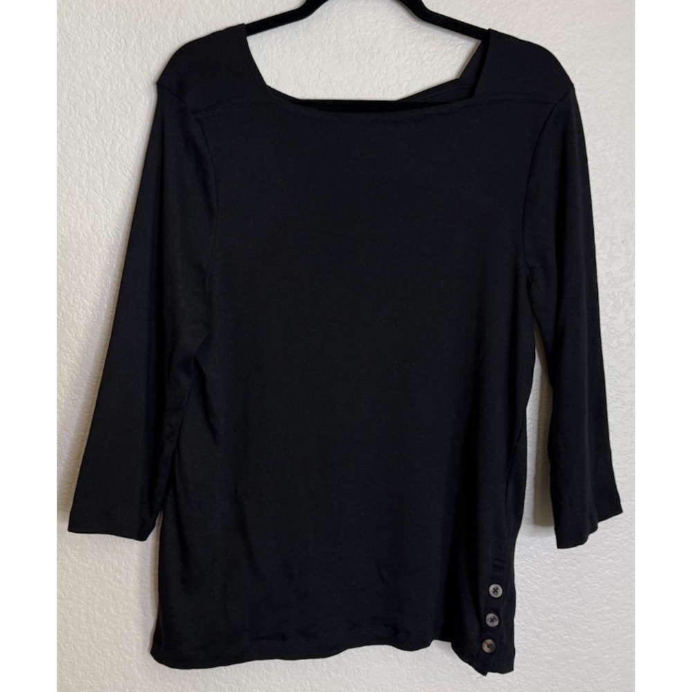 Chicos 3 US XL Womens Ultimate‎ Tee Black Top Shirt Capsule Preppy Side Buttons